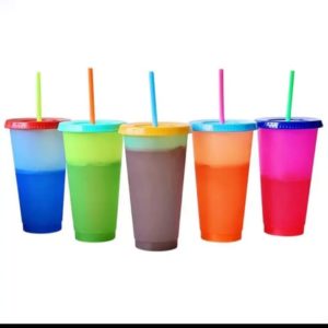 Vasos plasticos c/pajilla-Version Magicos Cambia Color