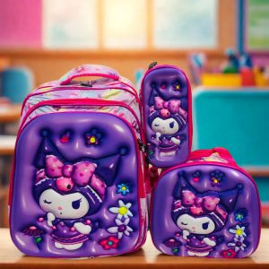 Set Escolar Kuromi 3D - Kit de 3 Piezas (Púrpura)