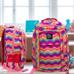 Bolso Juvenil Estampado Ondas - 3 Cierres de Alta Capacidad