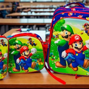 Set Escolar Trío Super Mario Bros – Mochila (3 Cierres), Lonchera y Cartuchera