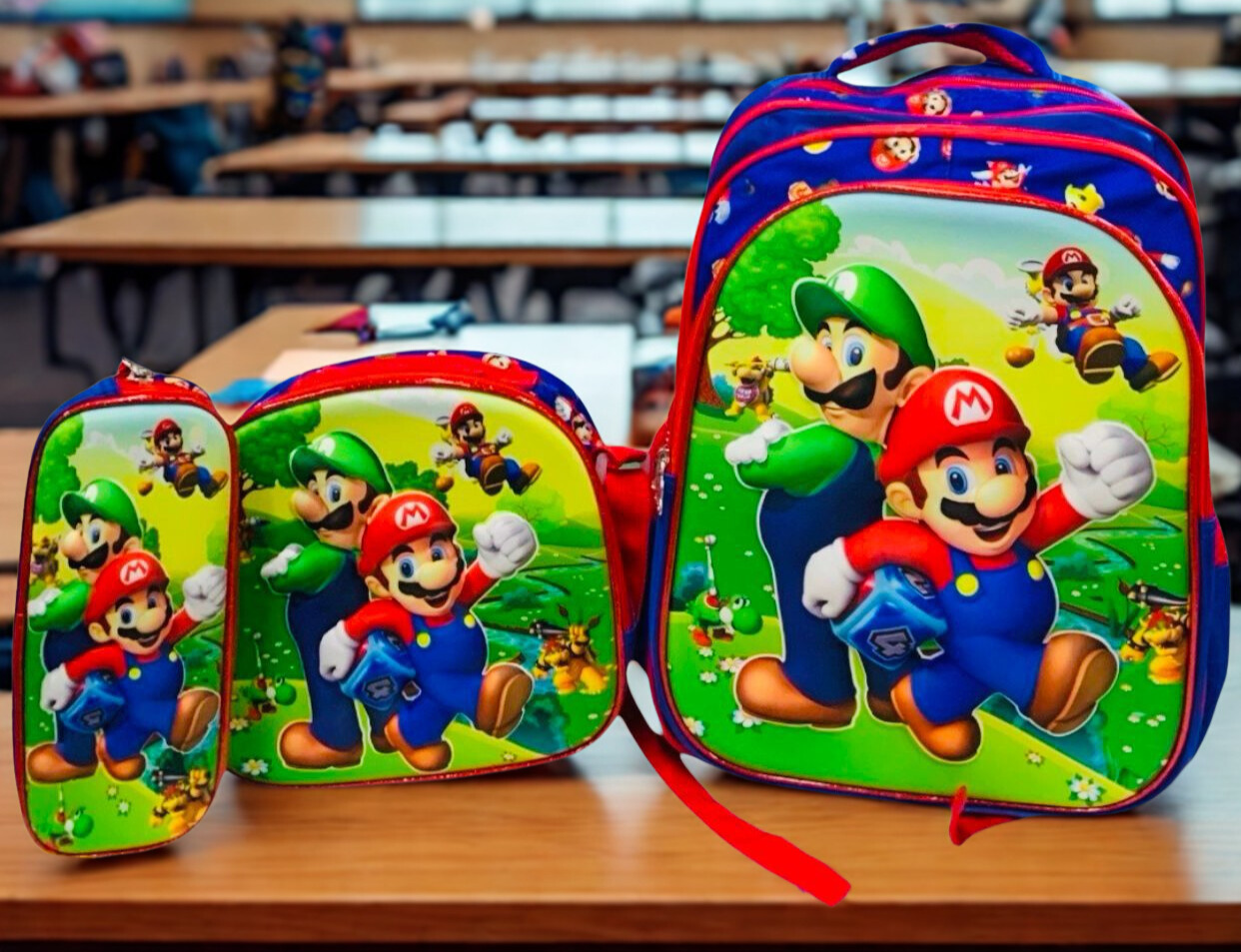 Set Escolar Trío Super Mario Bros – Mochila (3 Cierres), Lonchera y Cartuchera