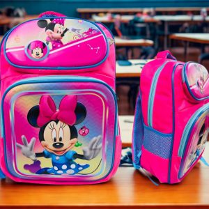Bulto Escolar Disney Minnie Mouse - Rosa y Celeste (3 Compartimentos)