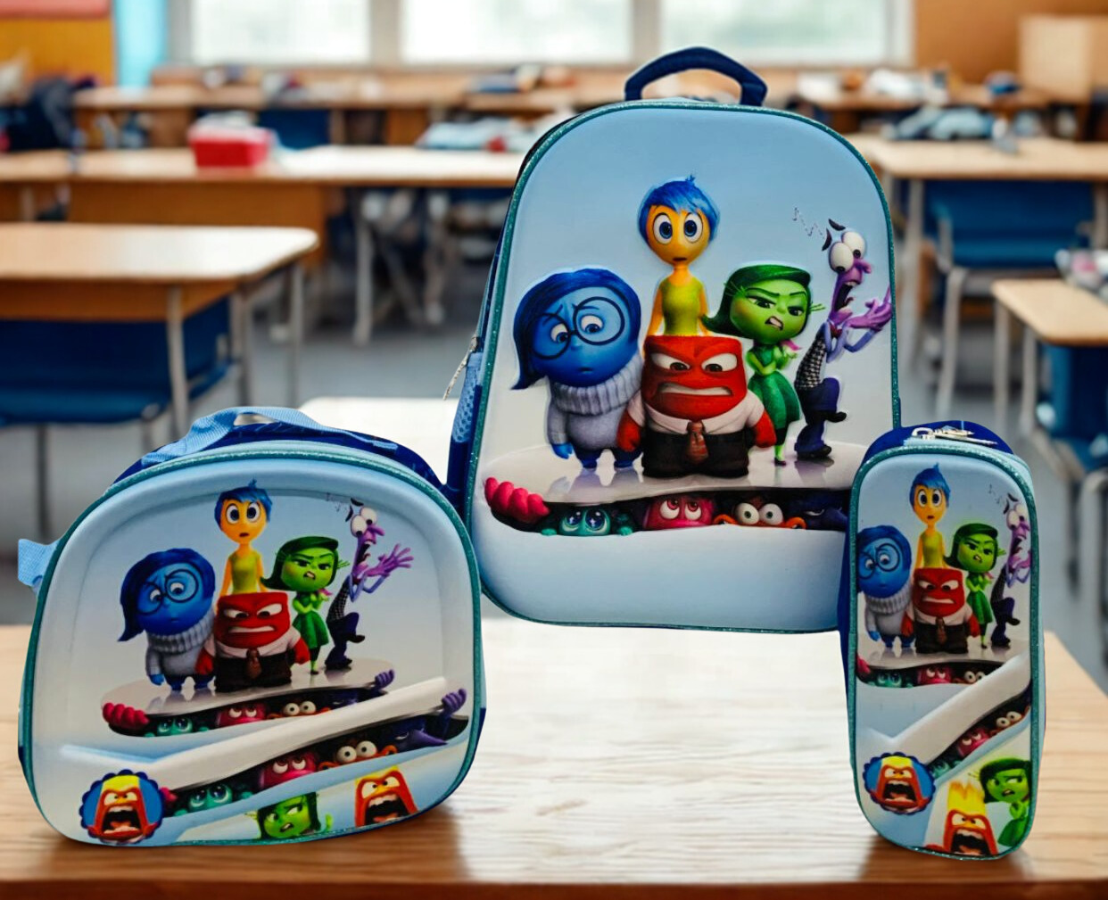 Combo Escolar Intensamente: Set 3-en-1 de Bulto, Lonchera y Cartuchera