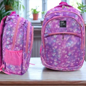 Bolso Juvenil Estampado con 3 Cierres - Diseño de Corazones