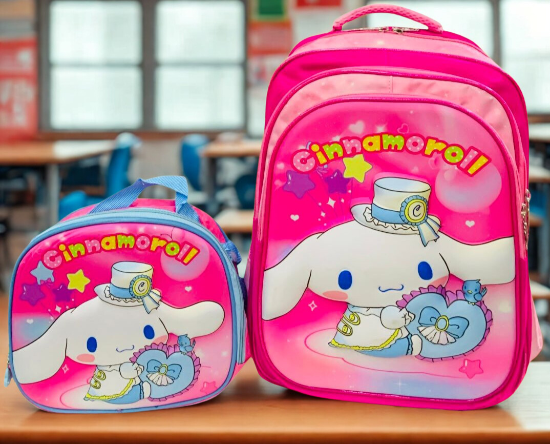 Combo Escolar Cinnamoroll: Mochila de 3 Cierres + Lonchera