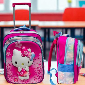 Mochila Hello Kitty con Rodines: 3 Cierres y Ruedas de Goma