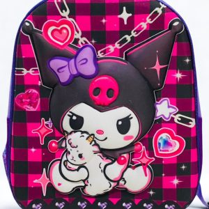 Mochila 3D Kuromi & Lamb: Diseño Punk Checkered & Hearts.