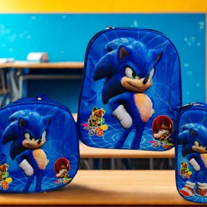Set Escolar Sonic Speed: Combo 3-en-1 (Bulto, Lonchera y Cartuchera)
