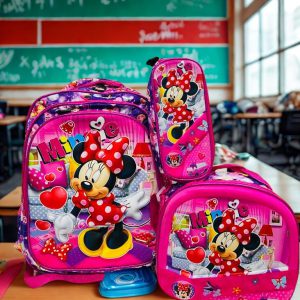 Set Escolar Minnie Mouse - Trío de 3 Piezas (Rosa)