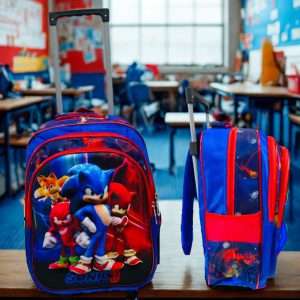 Mochila Infantil Sonic con Rodines | 3 Compartimentos