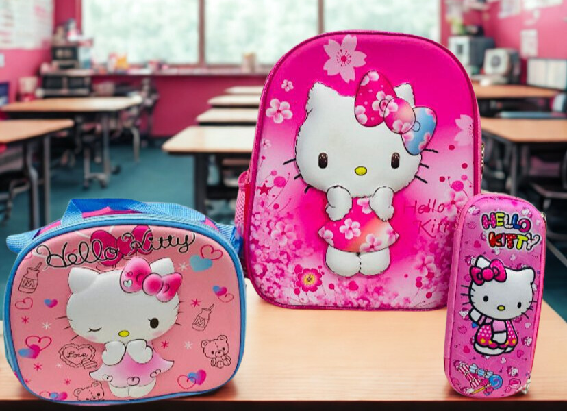 Set Escolar 3 en 1 Hello Kitty: Bolso, Lonchera y Cartuchera