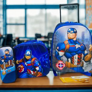 Combo Escolar 3 en 1: Capitán América - Bolso con Rodines