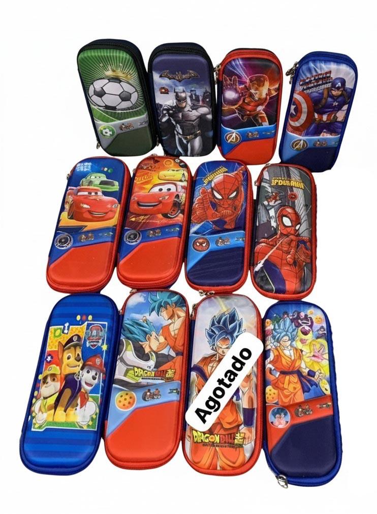 Cartuchera Infantil Tapa Dura 3D – Colección Superhéroes y Personajes.