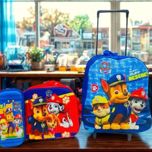 Combo Escolar 3 en 1: Paw Patrol - Bolso Pequeño con Rodines
